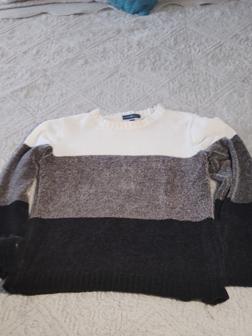 Karen Scott Colorblock Crewneck Sweater - White, Gray & Black
